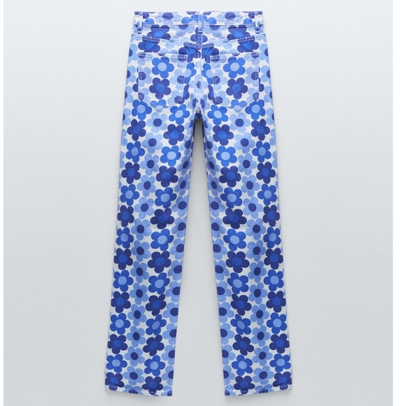 Zara Blue Floral Printed Straight Leg Jeans NWT - Picture 11 of 13